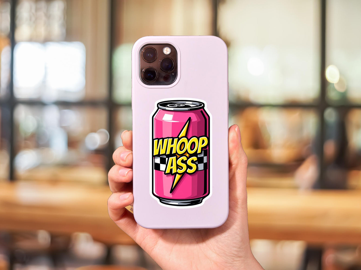Whoop Ass Pink Can Sticker
