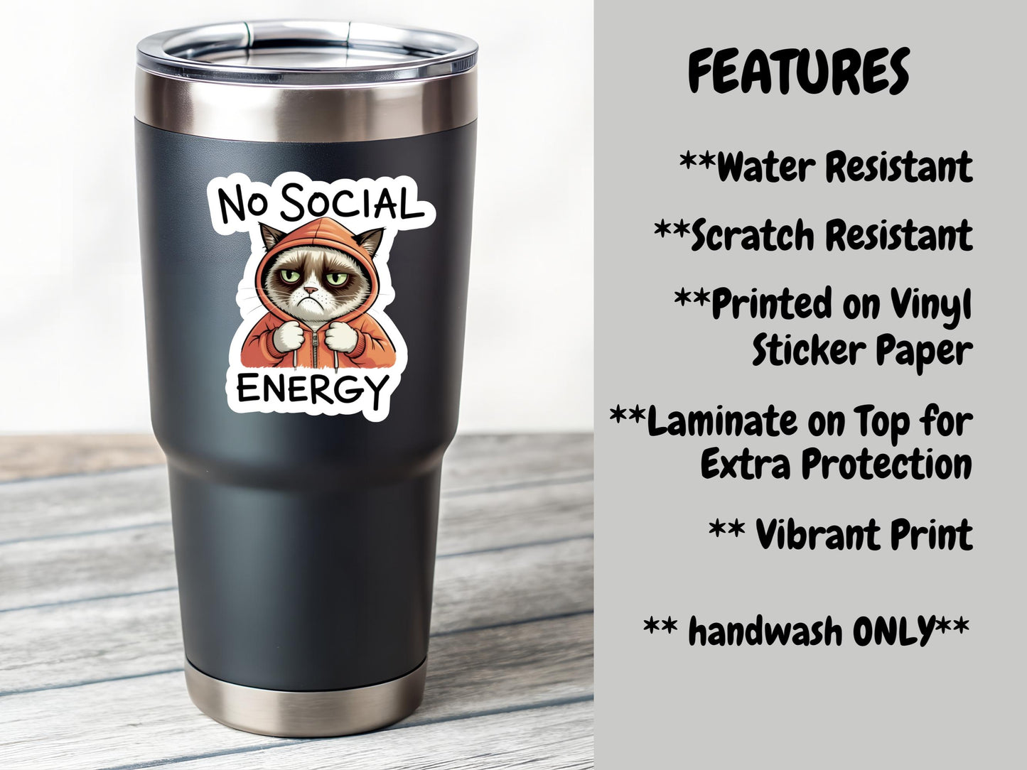 No Social Energy Sad Cat Sticker