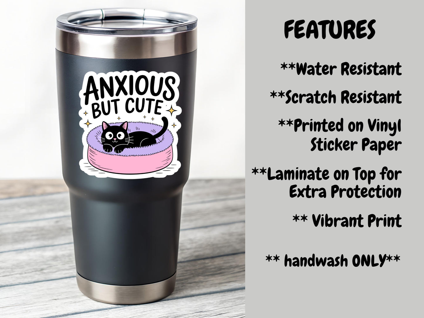 Anxious But Cute Black Cat In Bed  Sticker