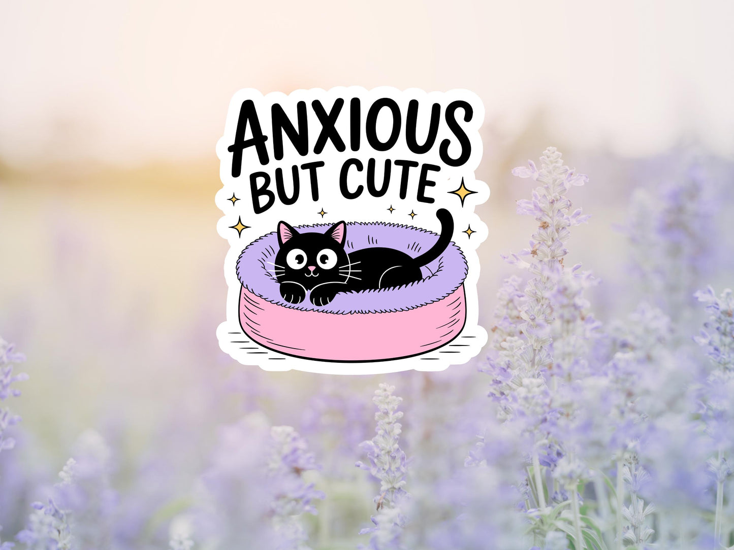 Anxious But Cute Black Cat In Bed  Sticker