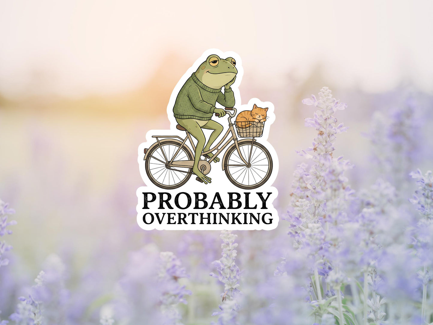 Probably Overthinking Frog On Bike Sticker