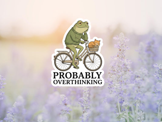 Probably Overthinking Frog On Bike Sticker