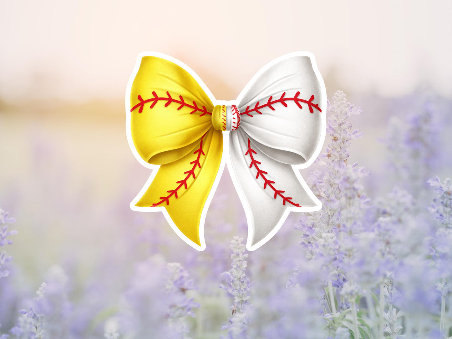 Half Softball And Half Baseball Bow Sticker