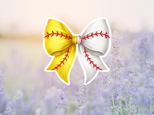 Half Softball And Half Baseball Bow Sticker