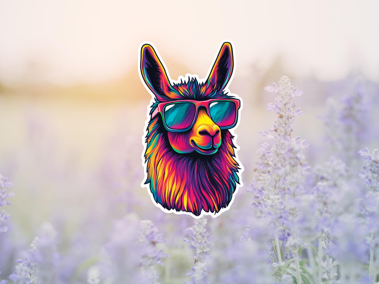 Neon Pop Art Llama With Glasses Sticker