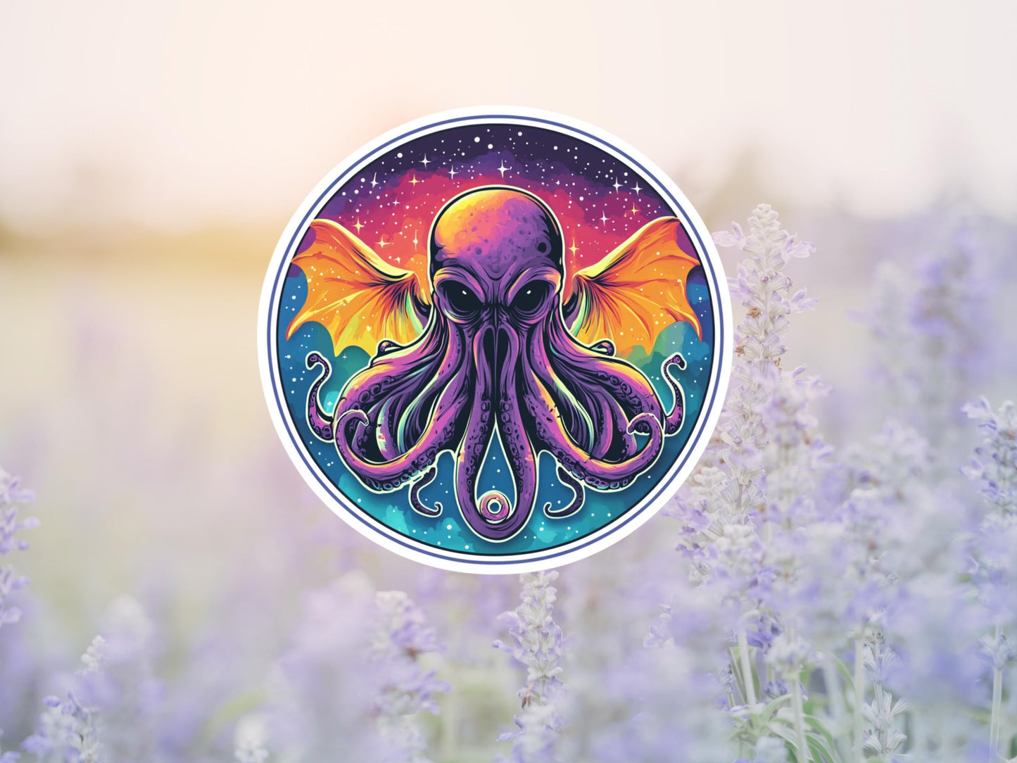 Neon Pop Art Alien Octopus With Wings Sticker