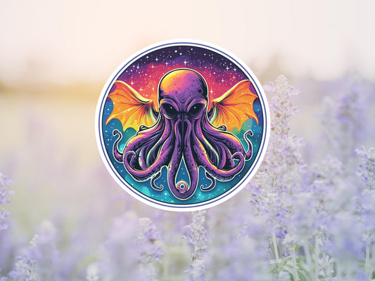 Neon Pop Art Alien Octopus With Wings Sticker