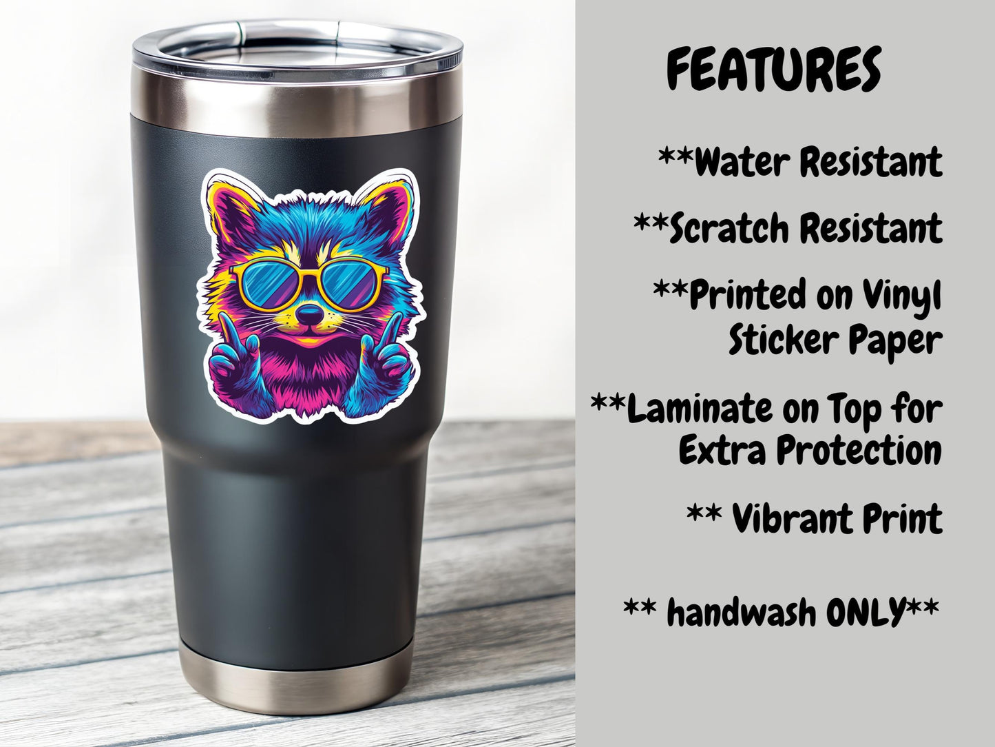 Neon Pop Art Raccoon With Sunglasses Sticker