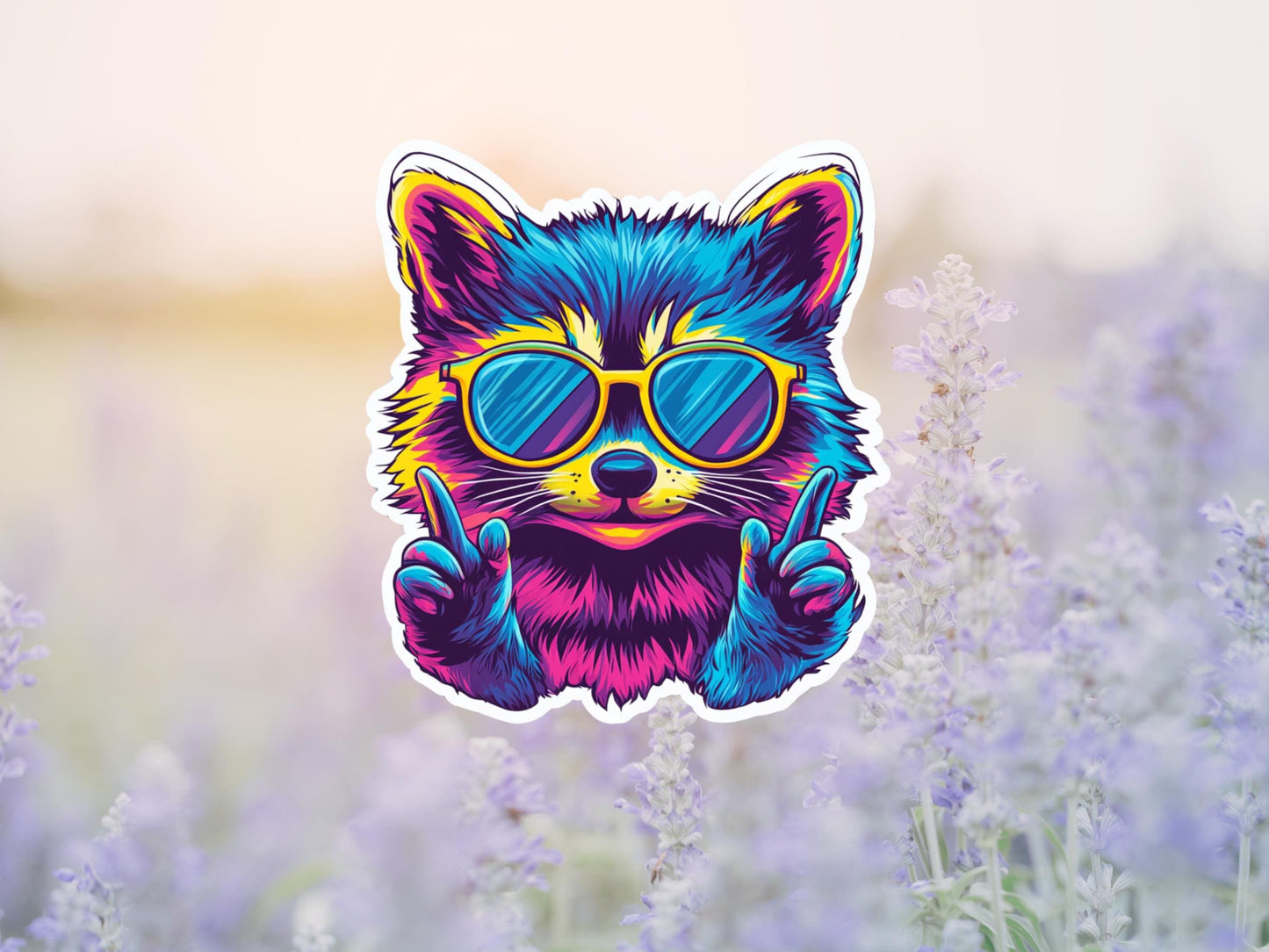 Neon Pop Art Raccoon With Sunglasses Sticker
