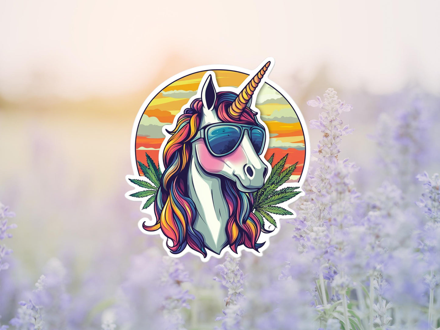 Unicorn With Sunglasses and Sunset Sticker