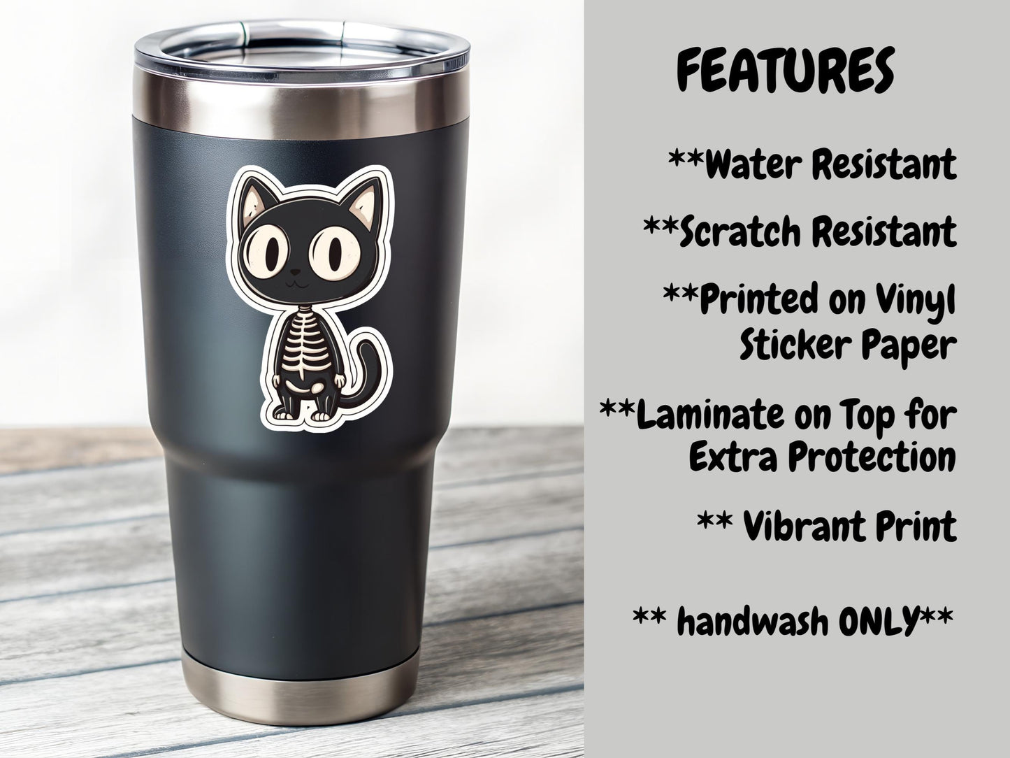 Black Skeleton Cat Sticker