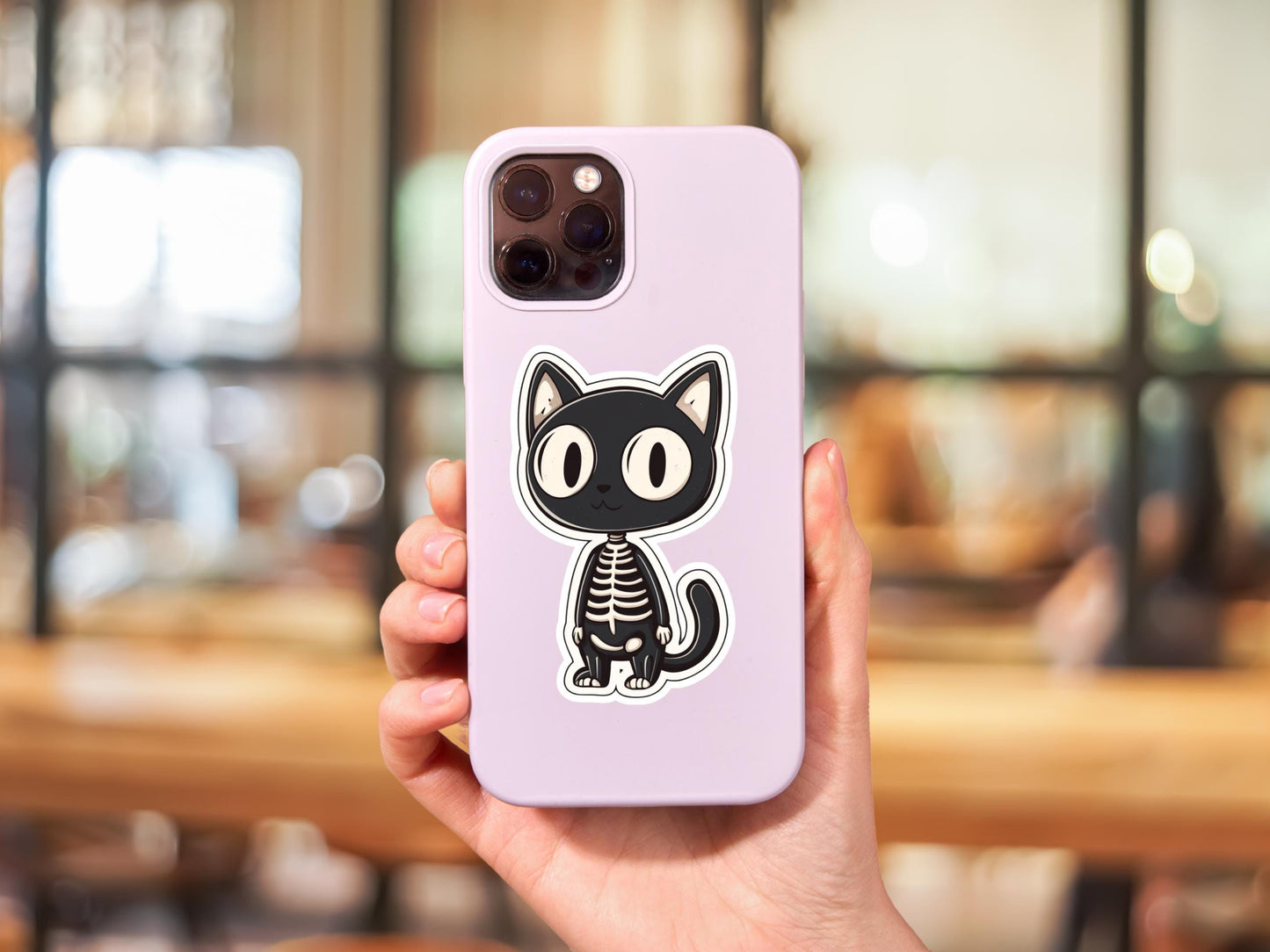 Black Skeleton Cat Sticker