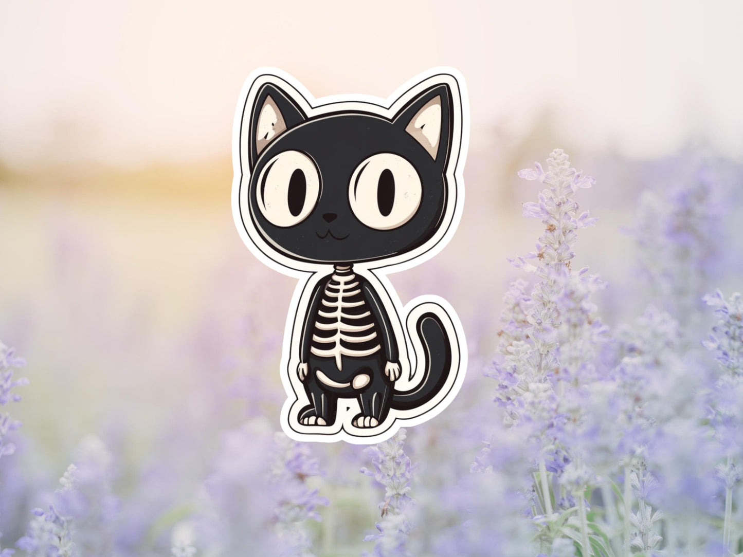 Black Skeleton Cat Sticker