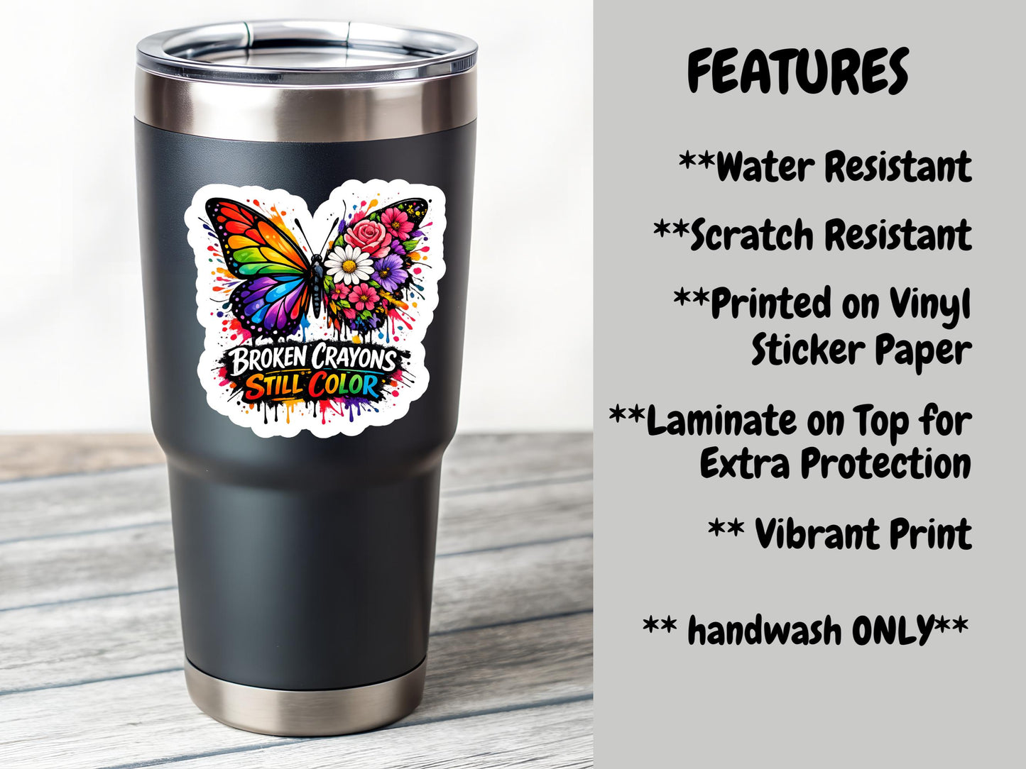 Broken Crayons Still Color Rainbow Butterfly And Flowers Sticker