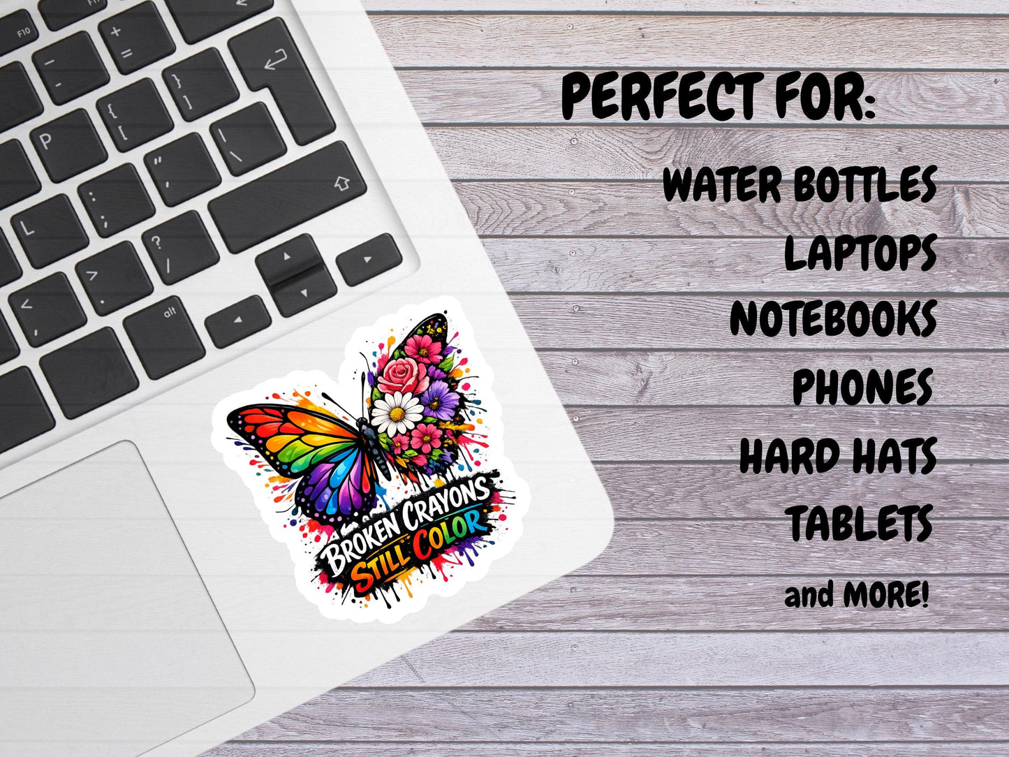 Broken Crayons Still Color Rainbow Butterfly And Flowers Sticker