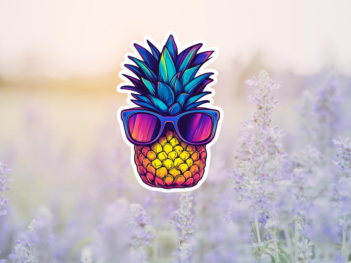 Neon Pop Art Pineapple With Sunglasses Sticker