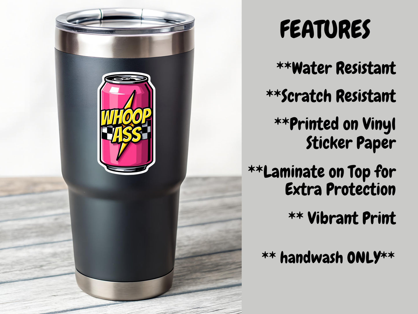 Whoop Ass Pink Can Sticker