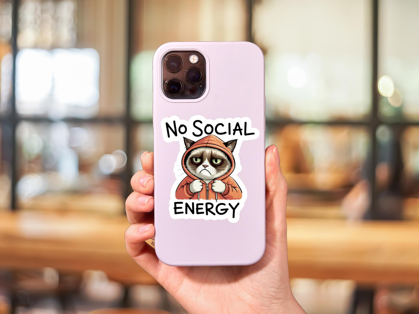 No Social Energy Sad Cat Sticker