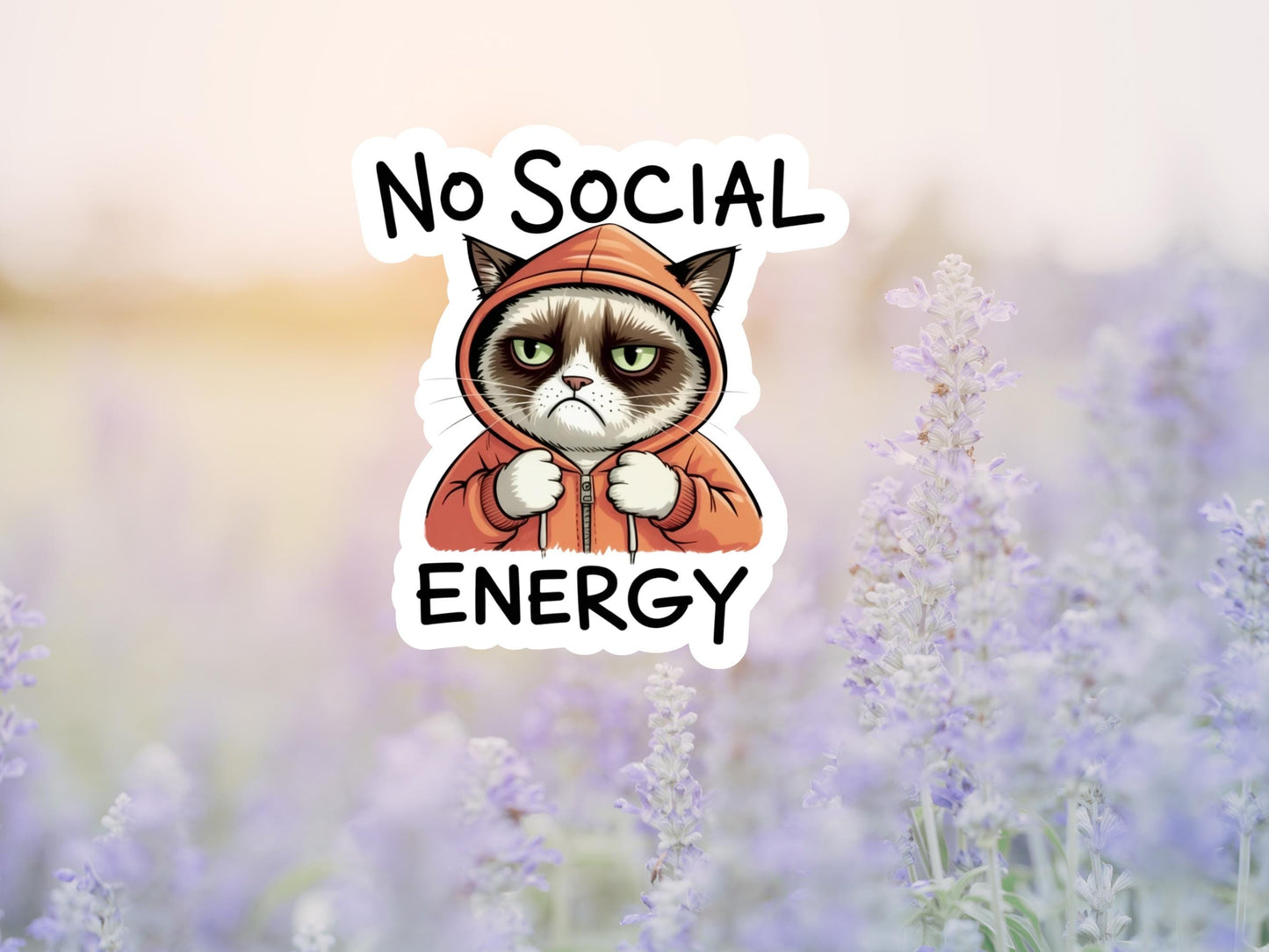 No Social Energy Sad Cat Sticker
