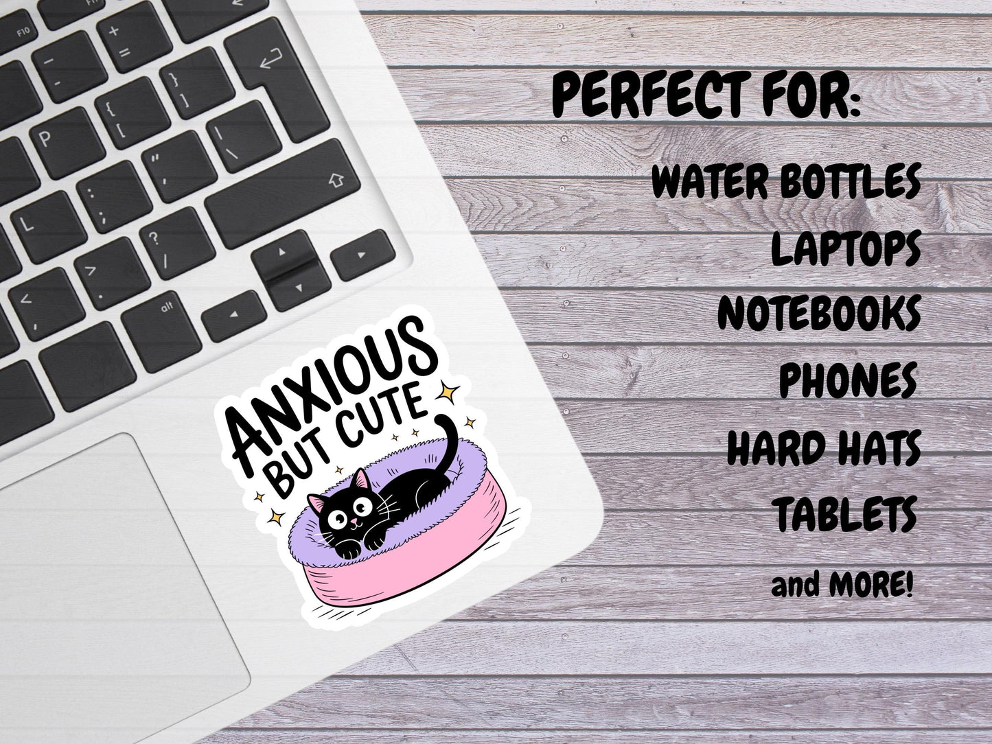 Anxious But Cute Black Cat In Bed  Sticker