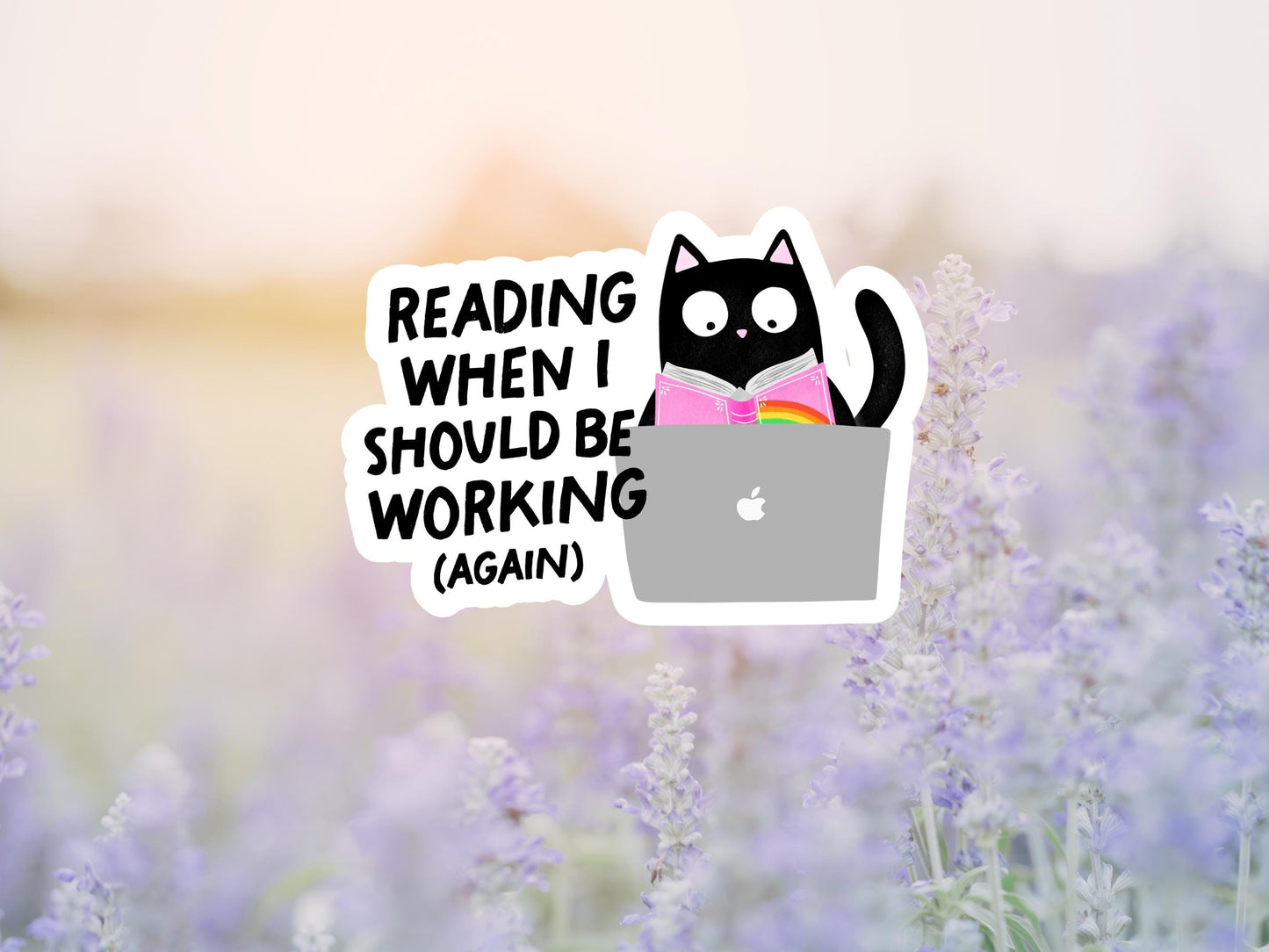 Reading When I Should Be Working Again Black Cat Sticker