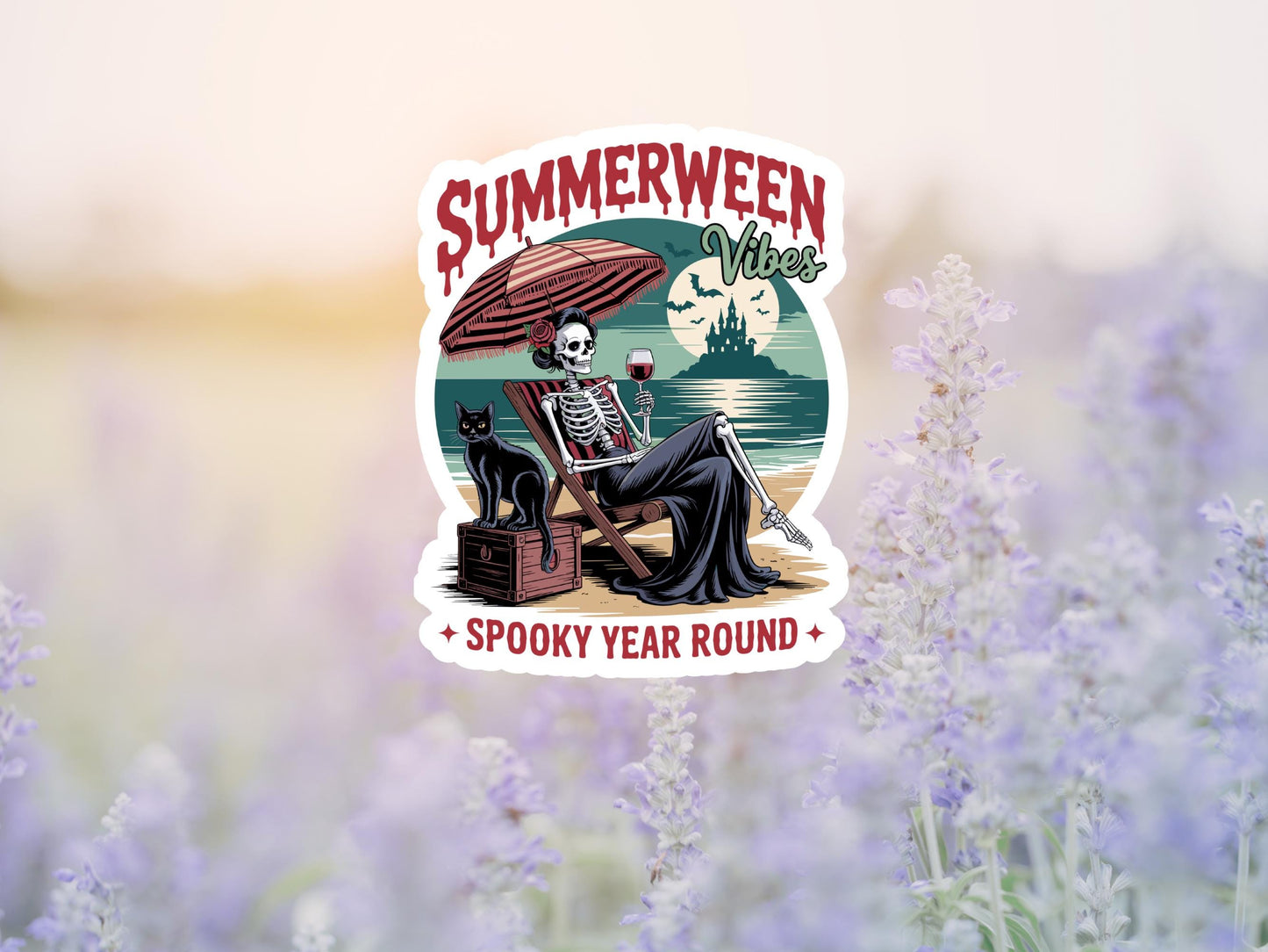 Summerween Vibes Spooky Year Round Skeleton Sticker