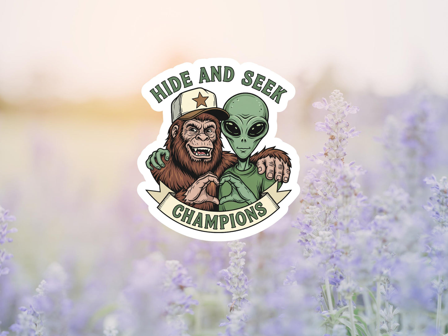 Hide And Seek Champions Bigfoot And Alien Sticker