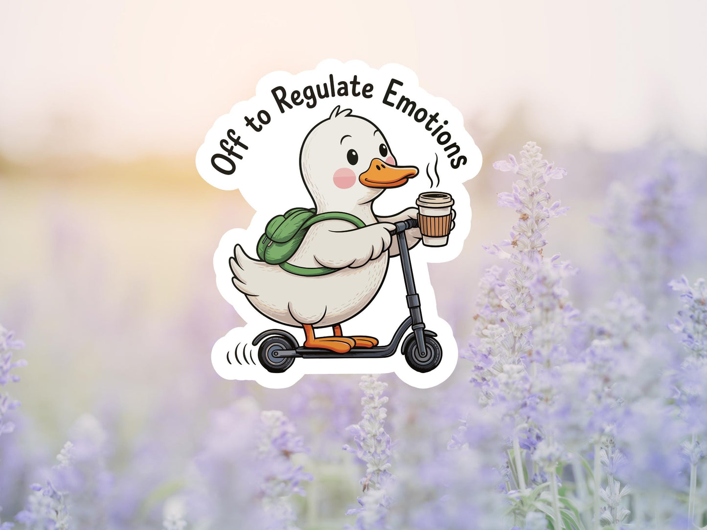 Off To Regulate Emotions Duck On Scooter Sticker