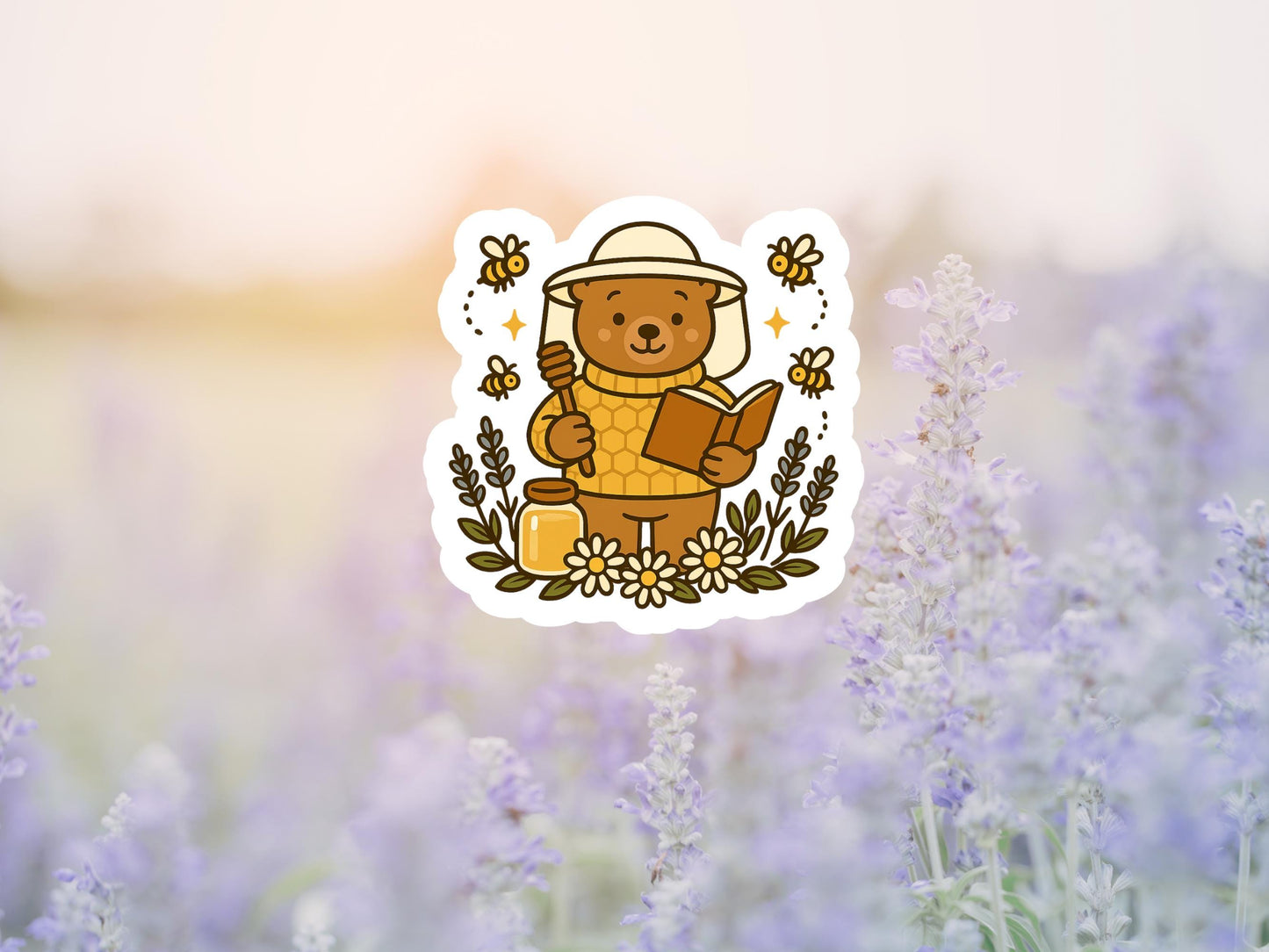 Honey Bear Reading A Book Sticker