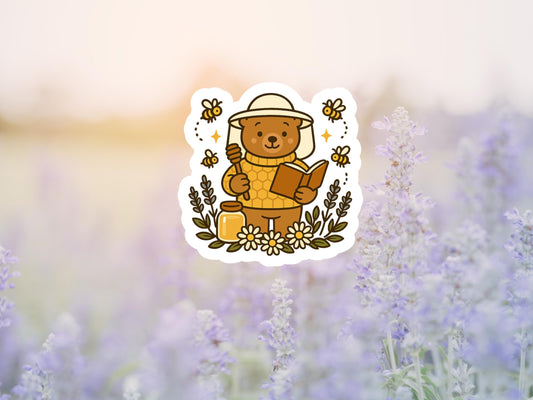 Honey Bear Reading A Book Sticker
