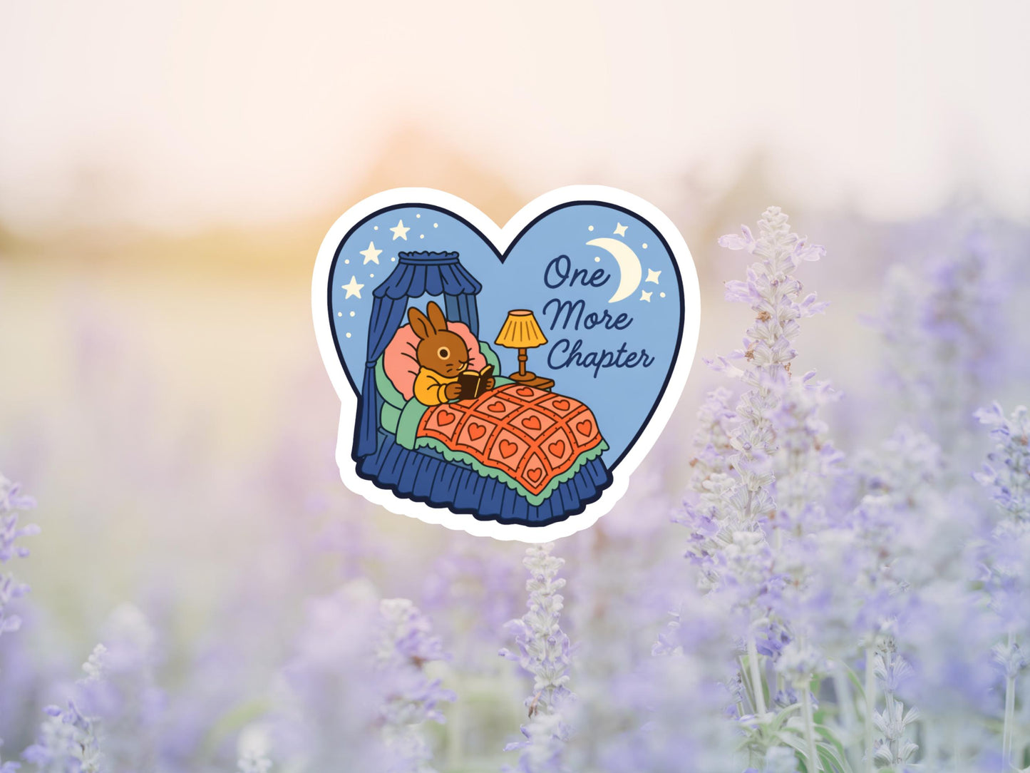 One More Chapter Bunny Lying In Bed Reading Sticker