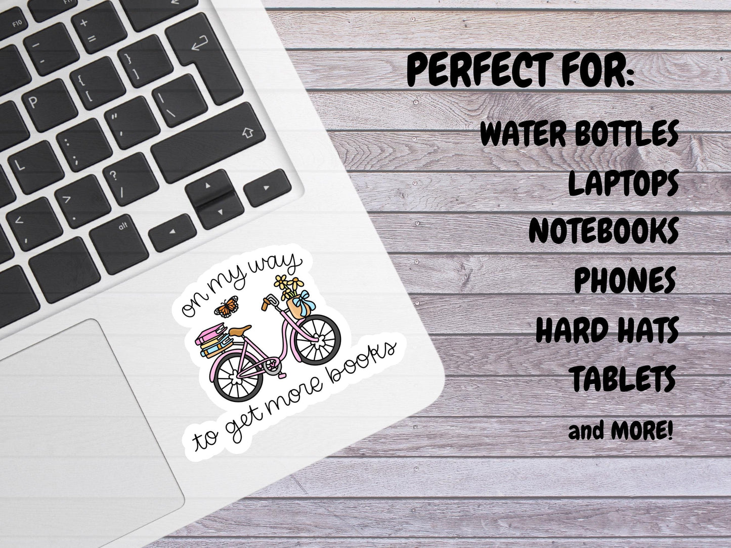 On My Way To Get More Books Pink Bicycle With Flowers Sticker