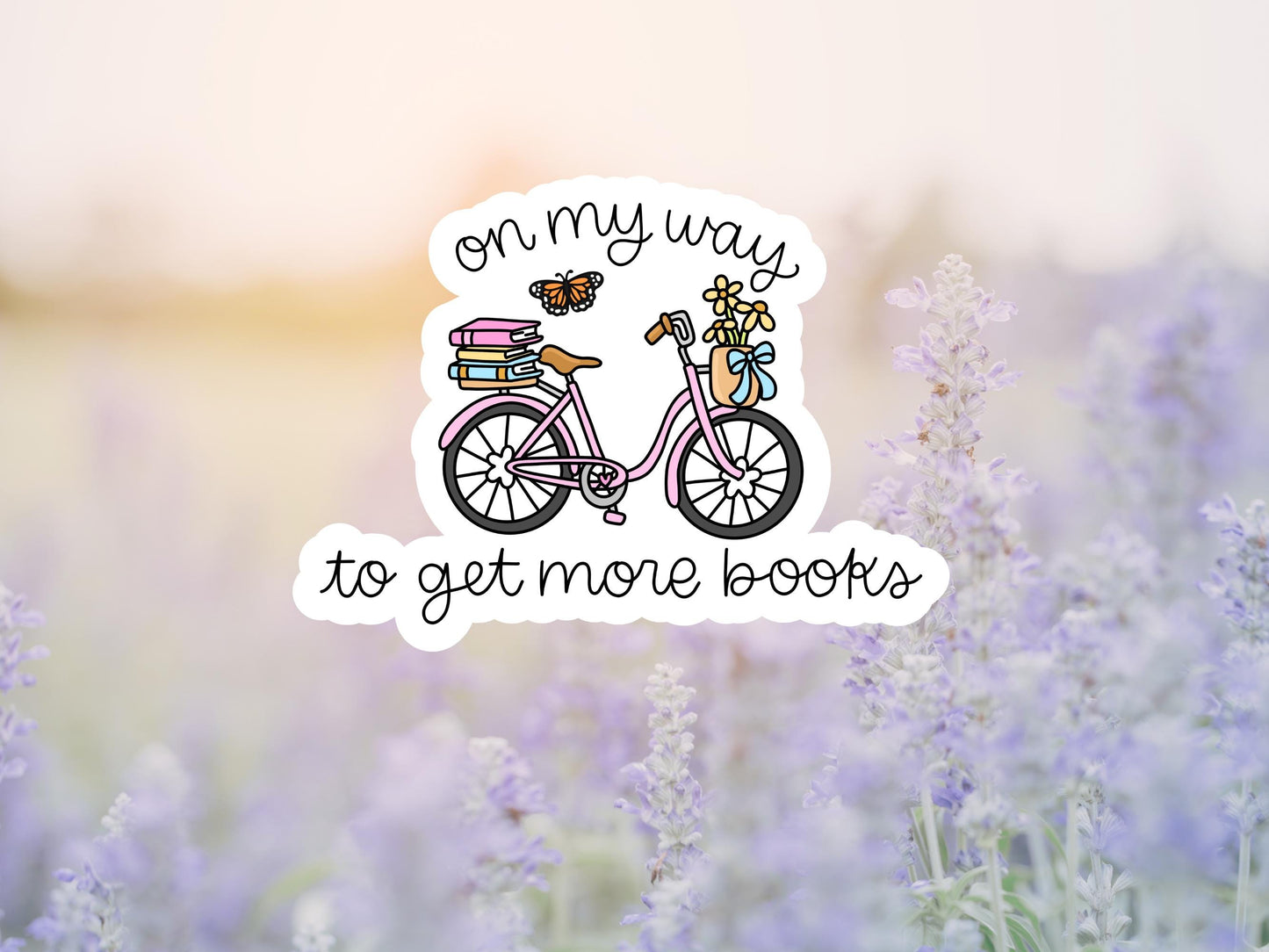 On My Way To Get More Books Pink Bicycle With Flowers Sticker