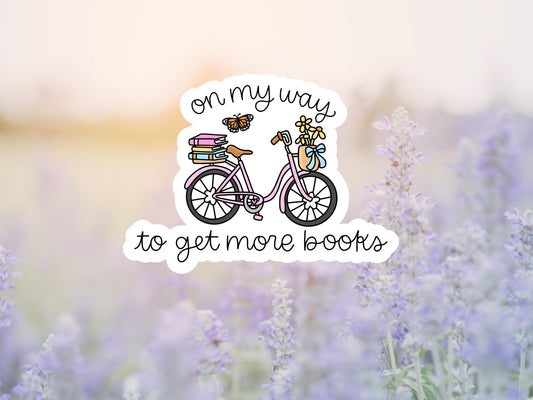 On My Way To Get More Books Pink Bicycle With Flowers Sticker
