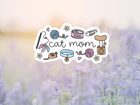 Girly Cat Mom Sticker