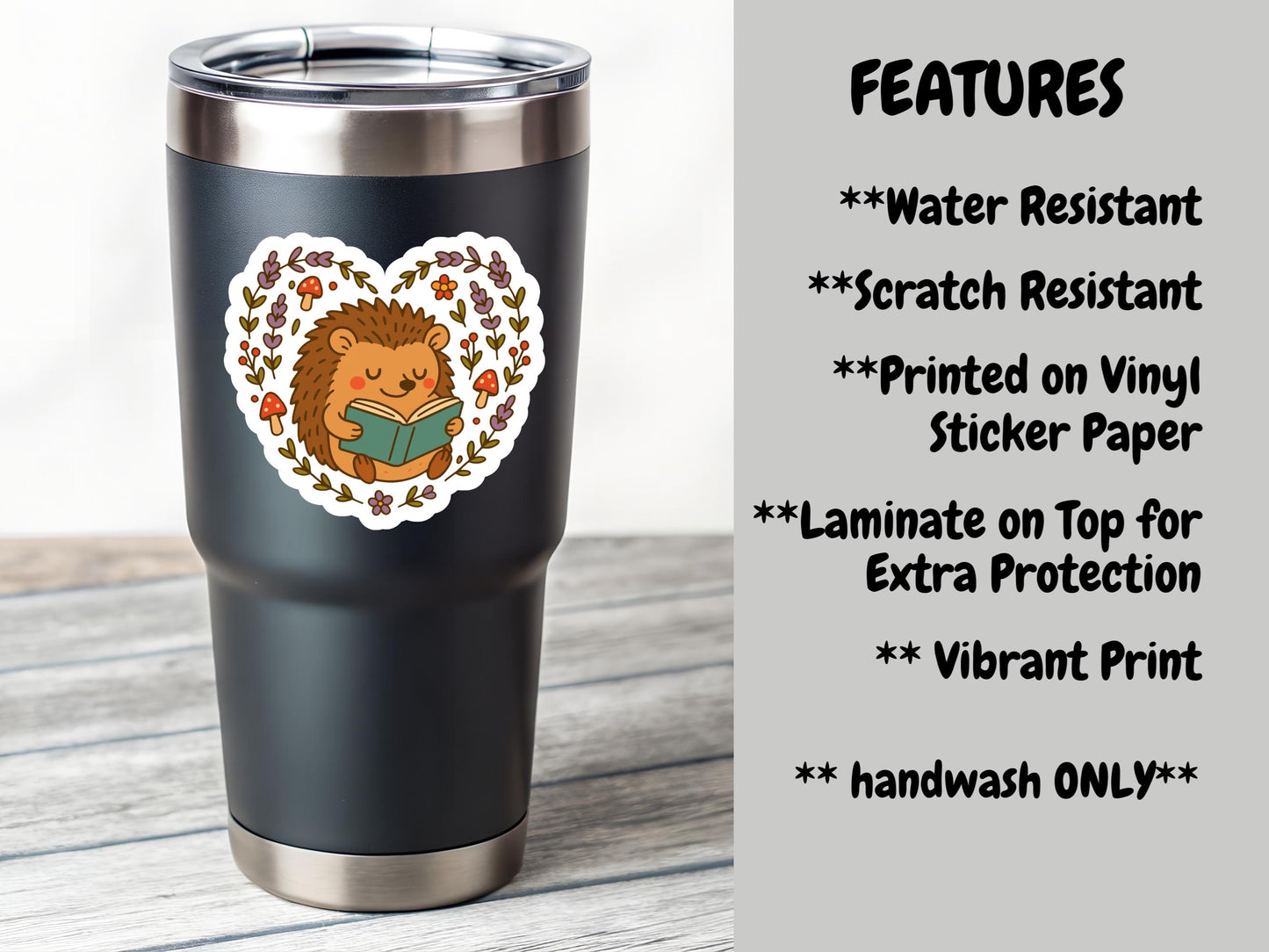 Floral Heart Hedgehog Reading Sticker