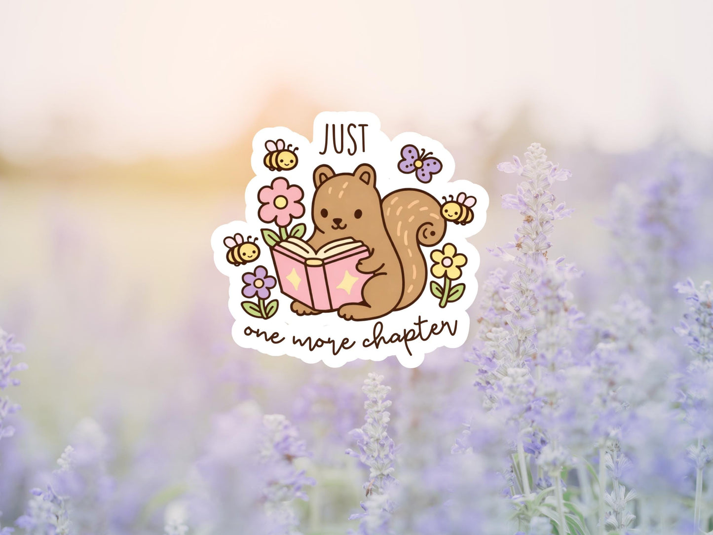 Just One More Chapter Squirrel Reading Sticker