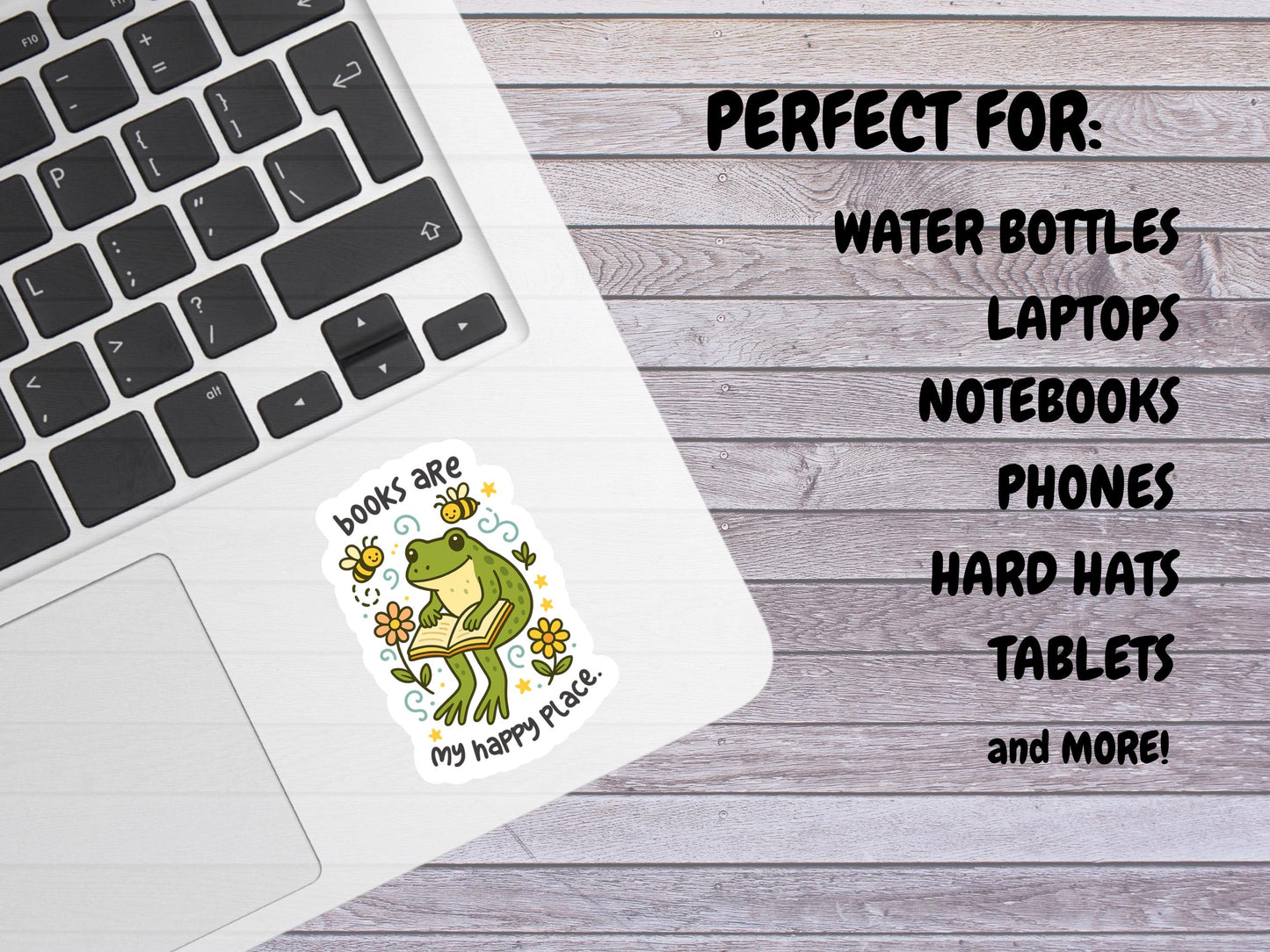 Books Are My Happy Place Frog And Bees Reading Sticker
