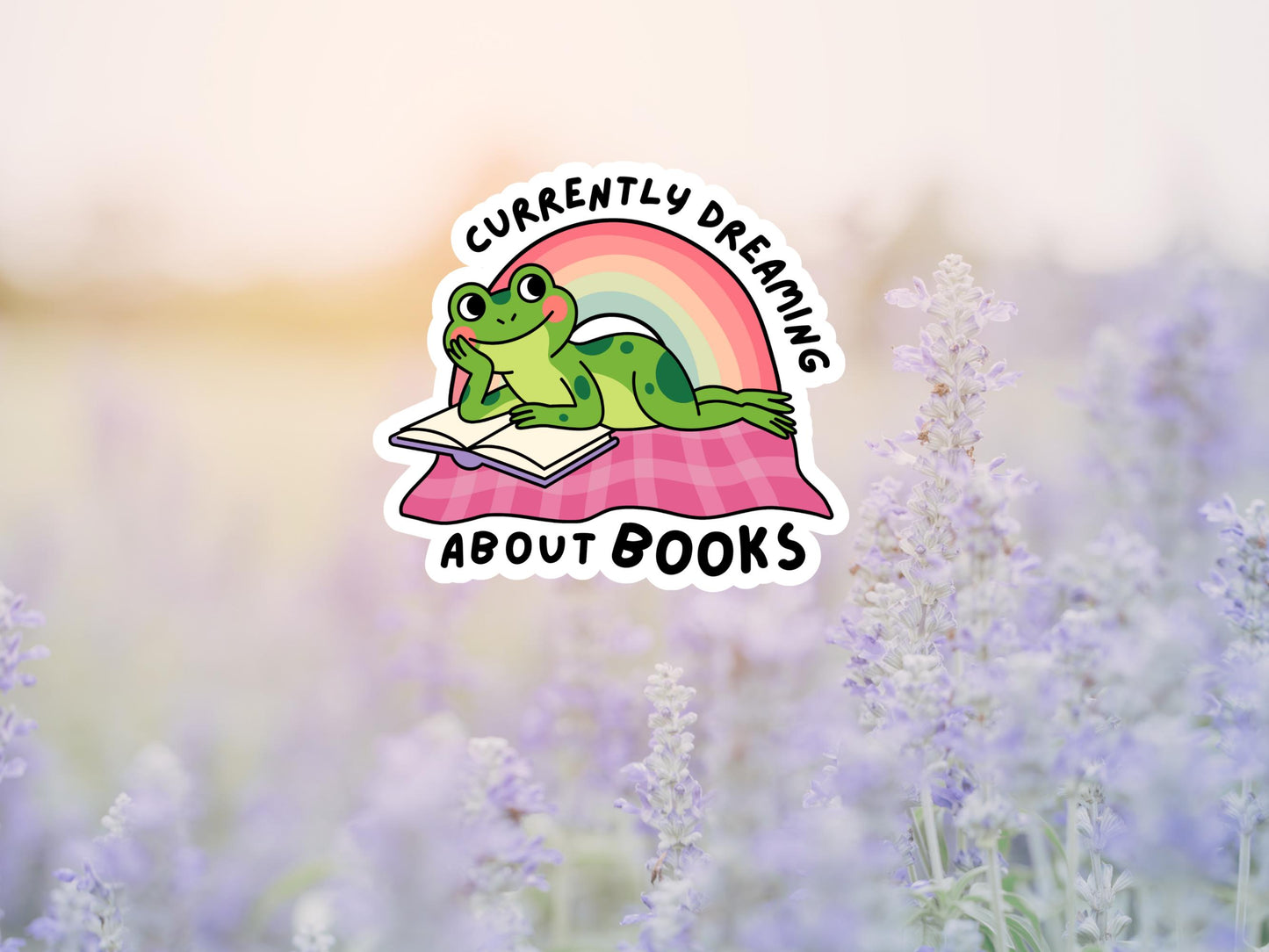 Currently Dreaming About Books Frog Laying Down Sticker