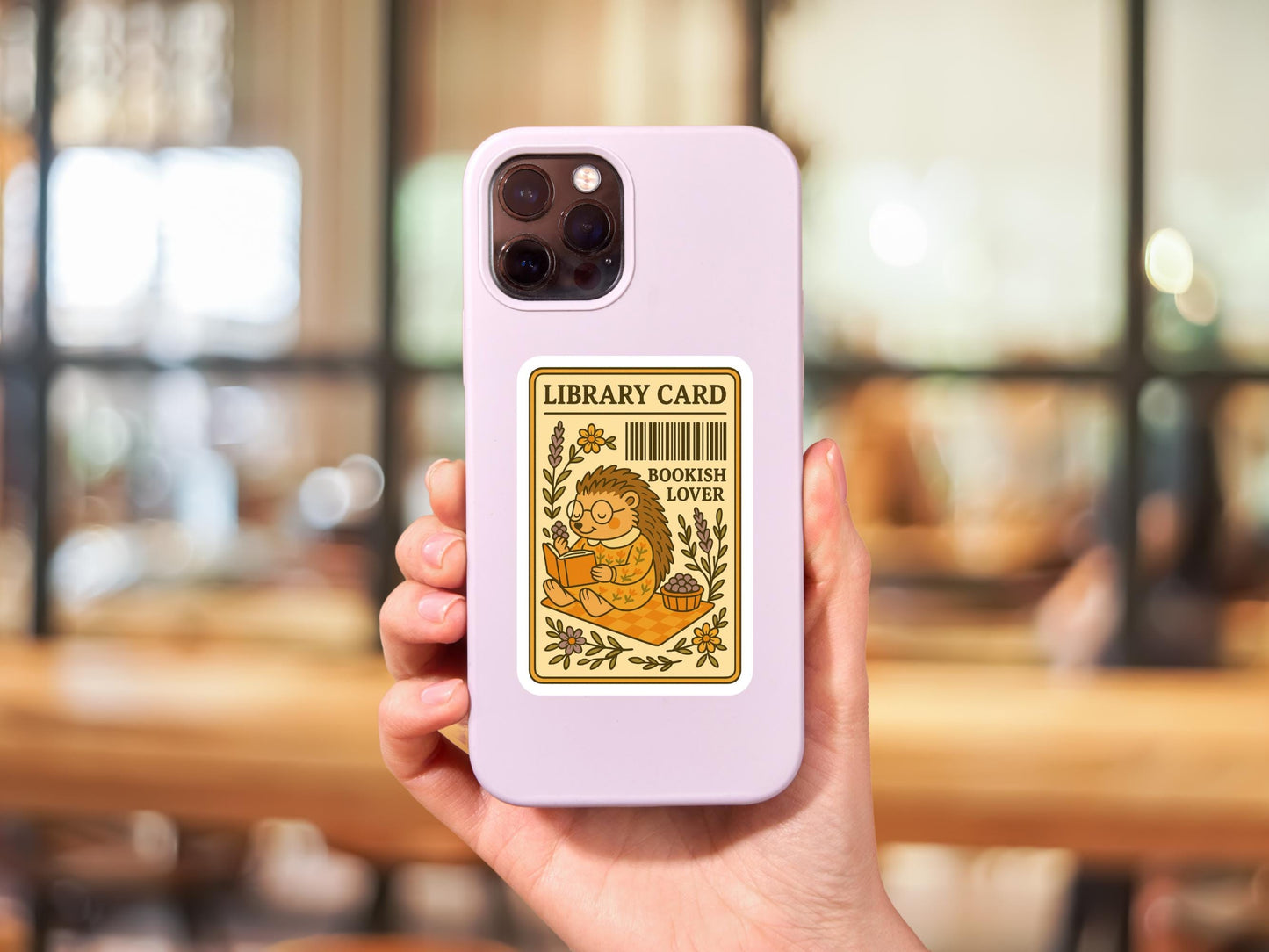 Hedgehog Library Card Bookish Lover Sticker