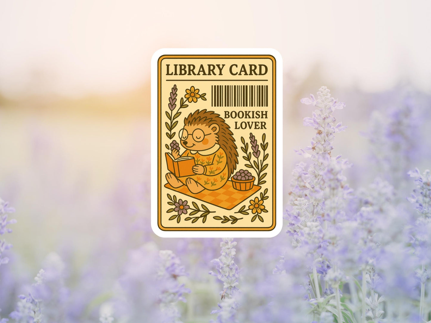 Hedgehog Library Card Bookish Lover Sticker