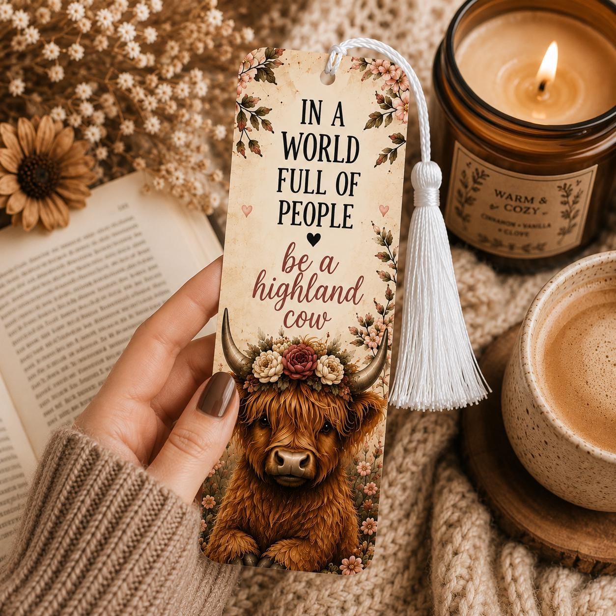 Highland Cow Bookmark | In a World Full of People Be a Highland Cow | Book Lover Gift