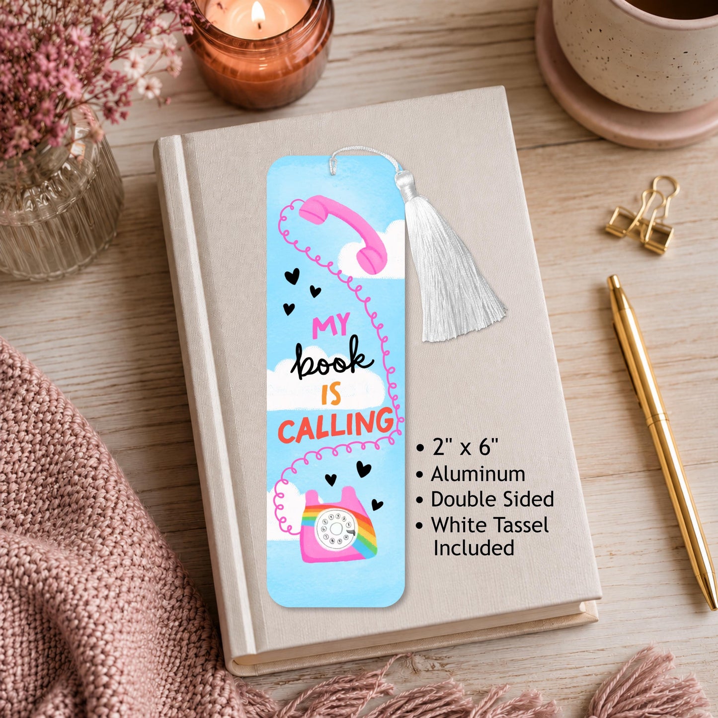 My Book Is Calling Phone Aluminum Bookmark