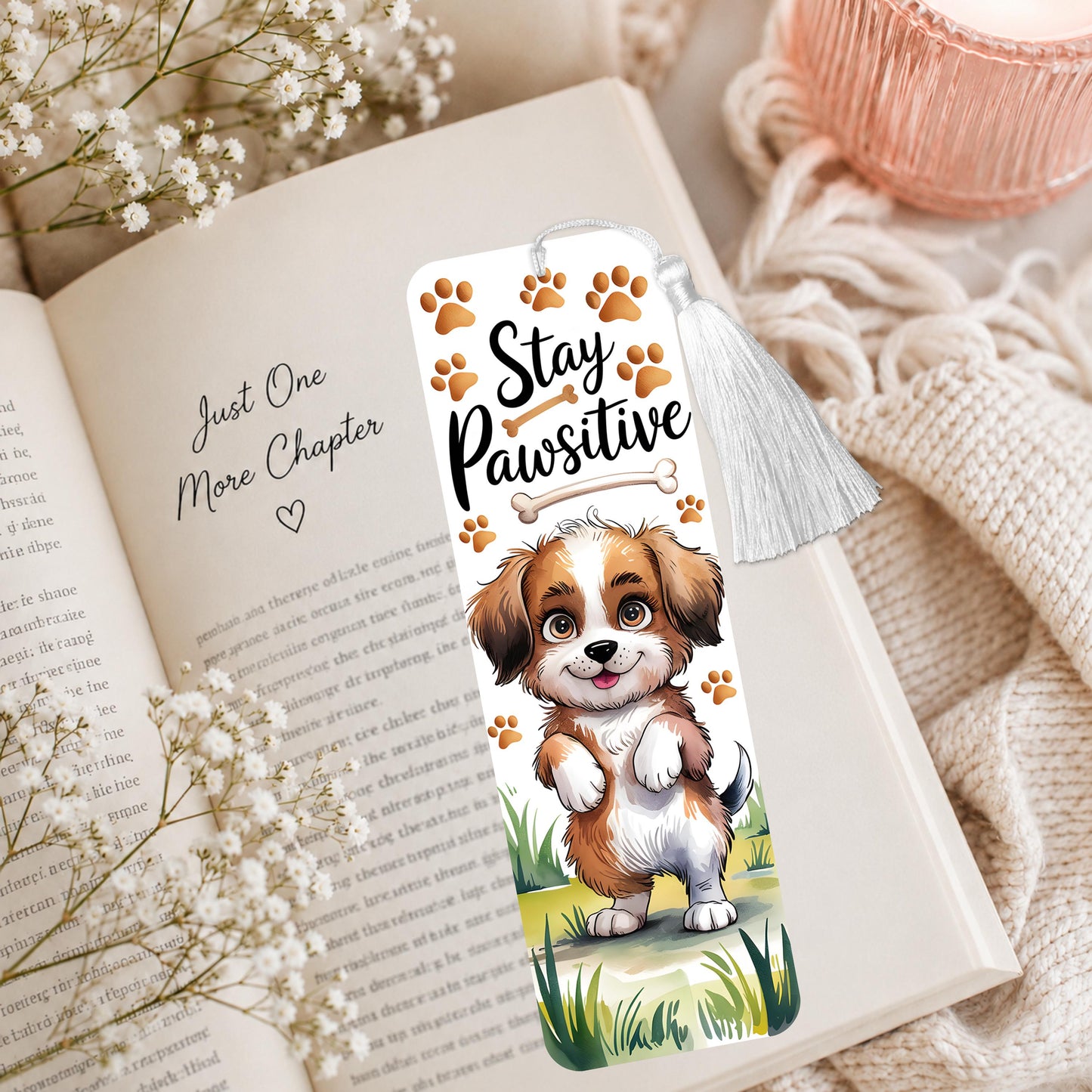 Stay Pawsitive Brown Dog  Aluminum Bookmark