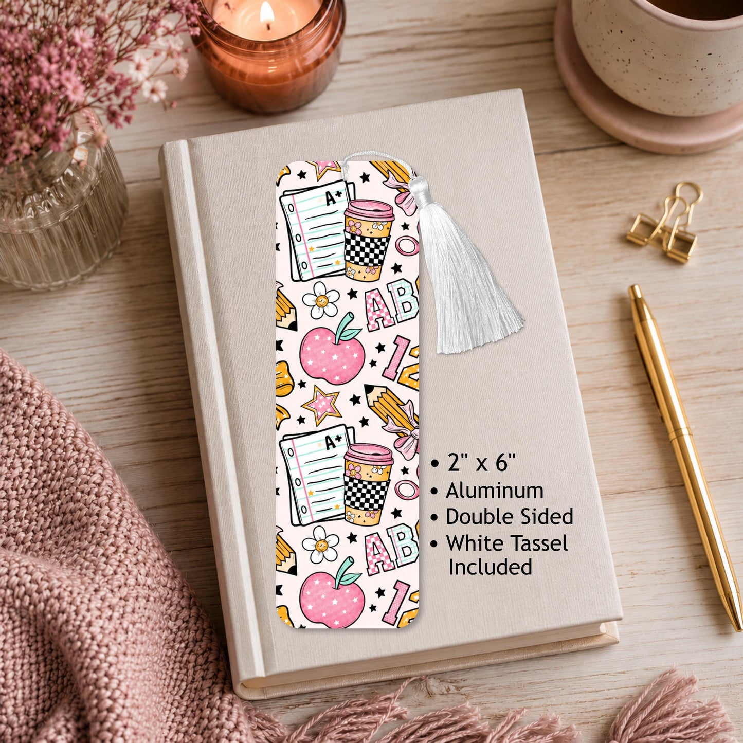 Preppy Pink Teacher Aluminum Bookmark