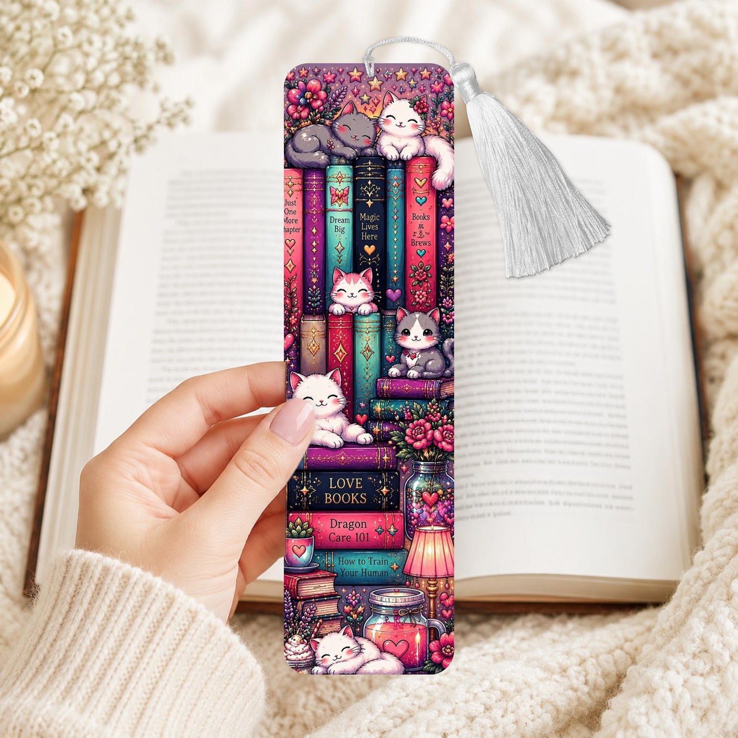 Cats And Books Aluminum Bookmark