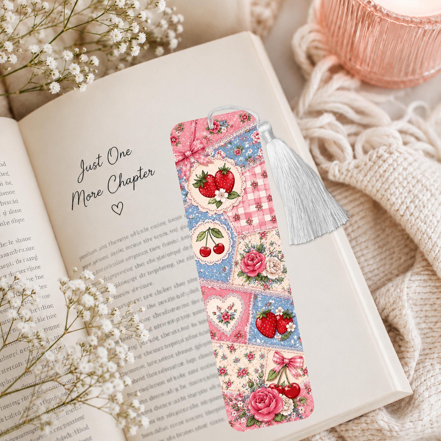 Strawberry And Rose Quilt Aluminum Bookmark