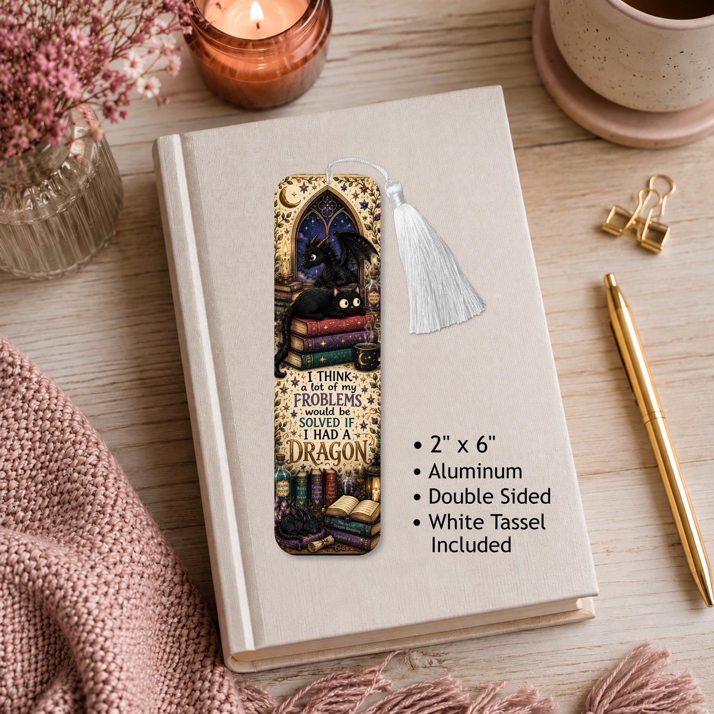 Dragon And Cat Aluminum Bookmark