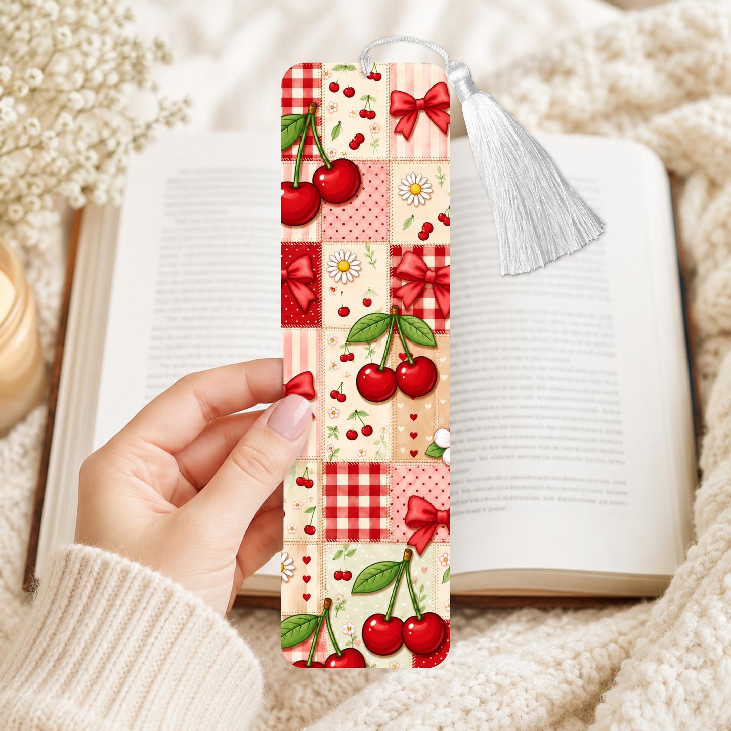 Cherry And Daisy Patchwork Aluminum Bookmark