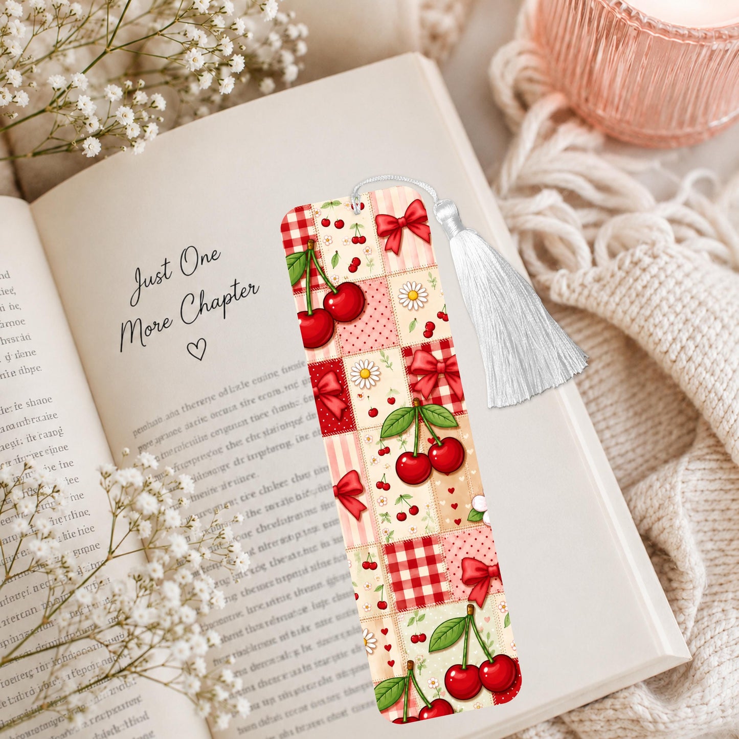 Cherry And Daisy Patchwork Aluminum Bookmark